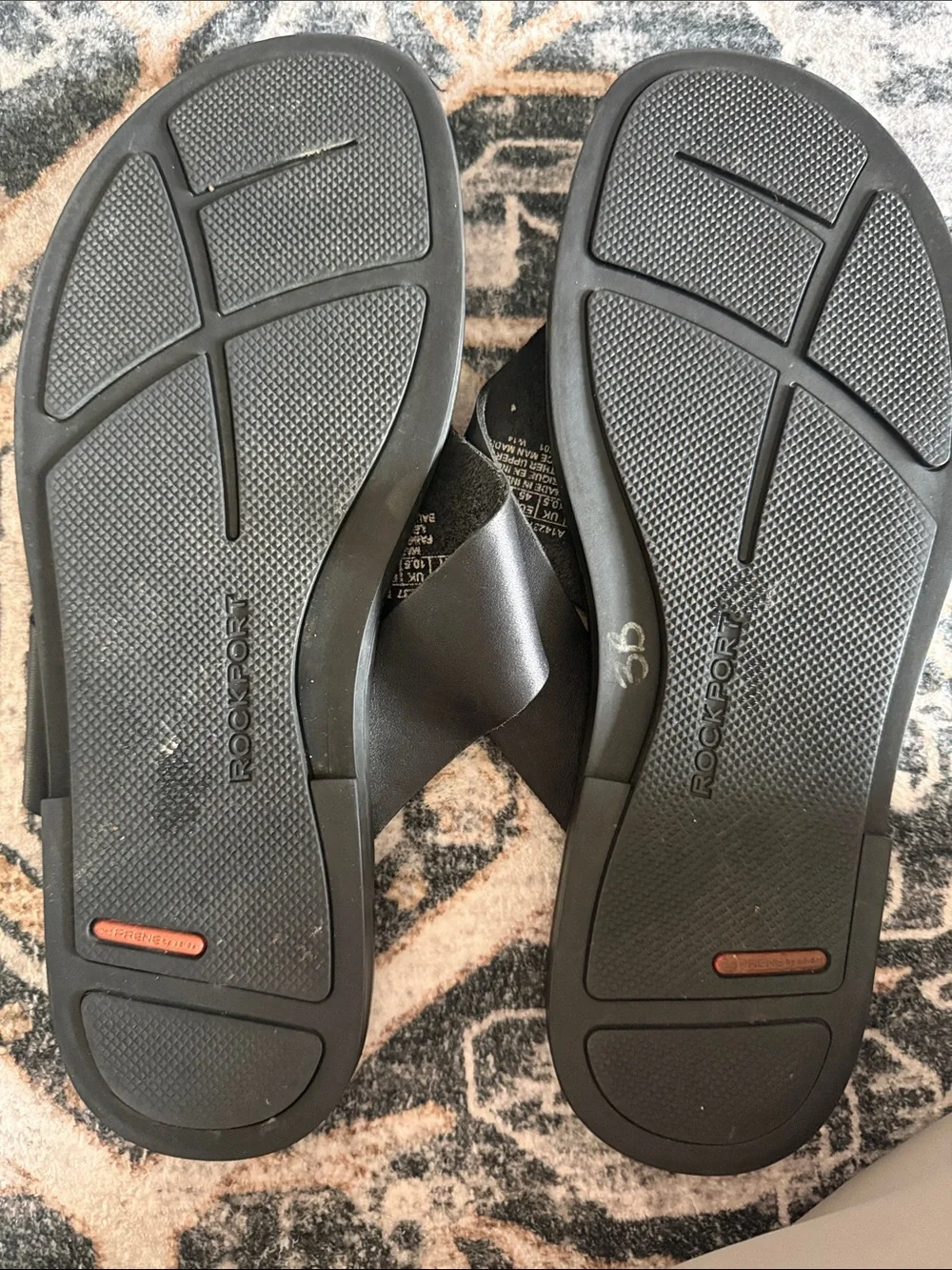Rockport Mens Black Leather Toe Slide Sandals
